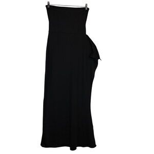 Newport News Black Strapless Maxi Dress Side Ruffle Size Small Tall Sexy Classic